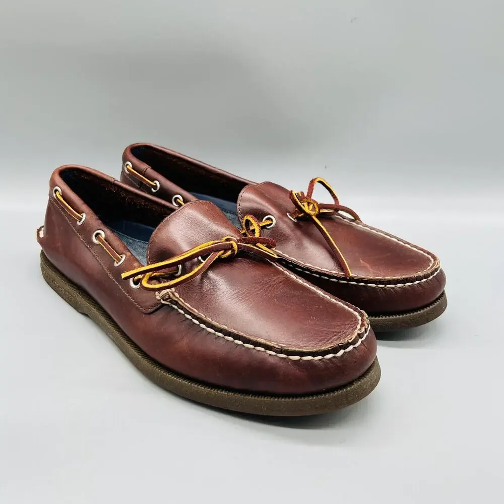 Sperry Shoes Mens 9.5 Brown Leather Top Sider J Crew Boat Moc Toe Casual Comfort